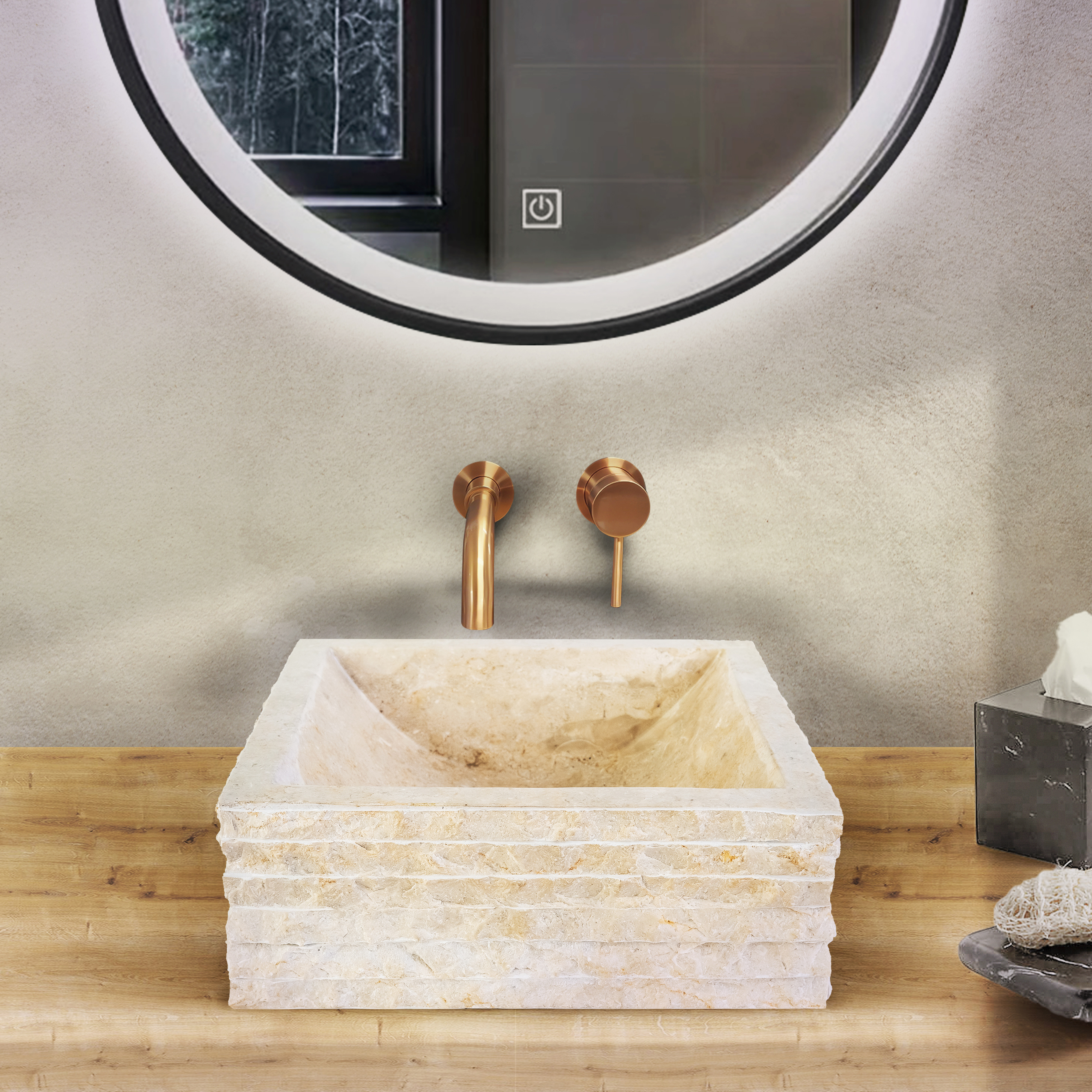 VASQUE CARRÉ ALUR EN FORME DE TUBE - CRÈME 40X40X15CM