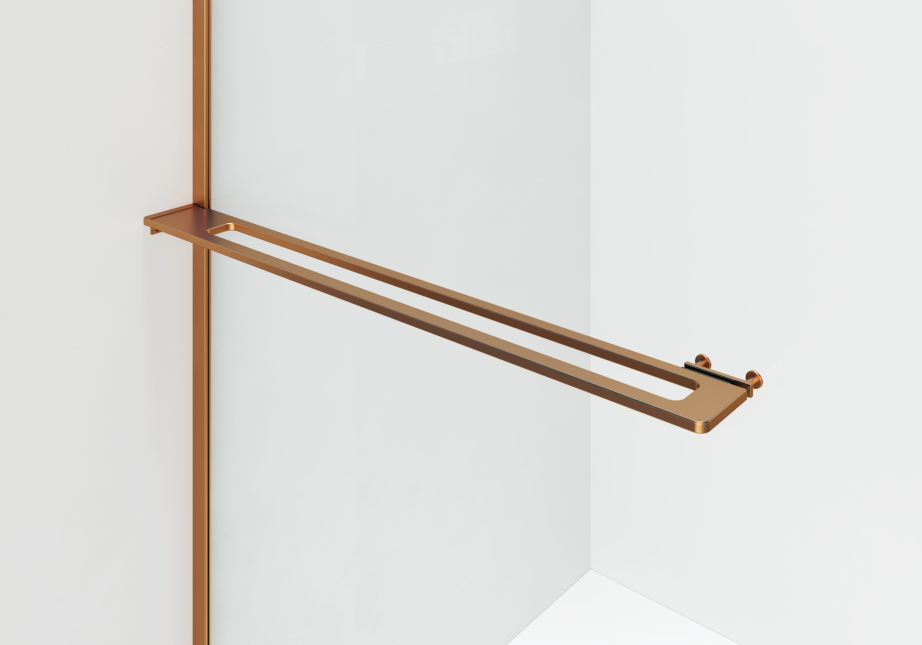 CURVY DOUCHE À L'ITALIENNE AVEC PORTE-SERVIETTE - COURBÉE - TRAITEMENT ANTI-CALCAIRE - RÉVERSIBLE - VERRE DE SÉCURITÉ 8MM - 120X200CM - CUIVRE BROSSÉ - VERRE CLAIR