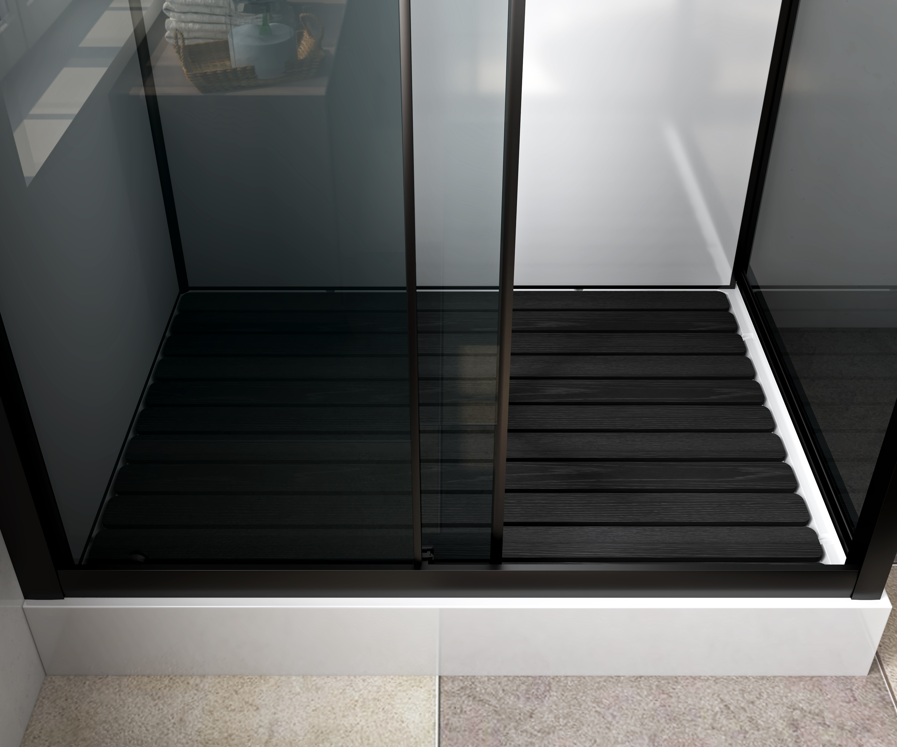 MARANI CABINE DE DOUCHE COMPLÈTE AVEC PORTE COULISSANTE - RÉVERSIBLE - 120X225X90 CM - NOIR MAT - VERRE FUMÉ GRIS