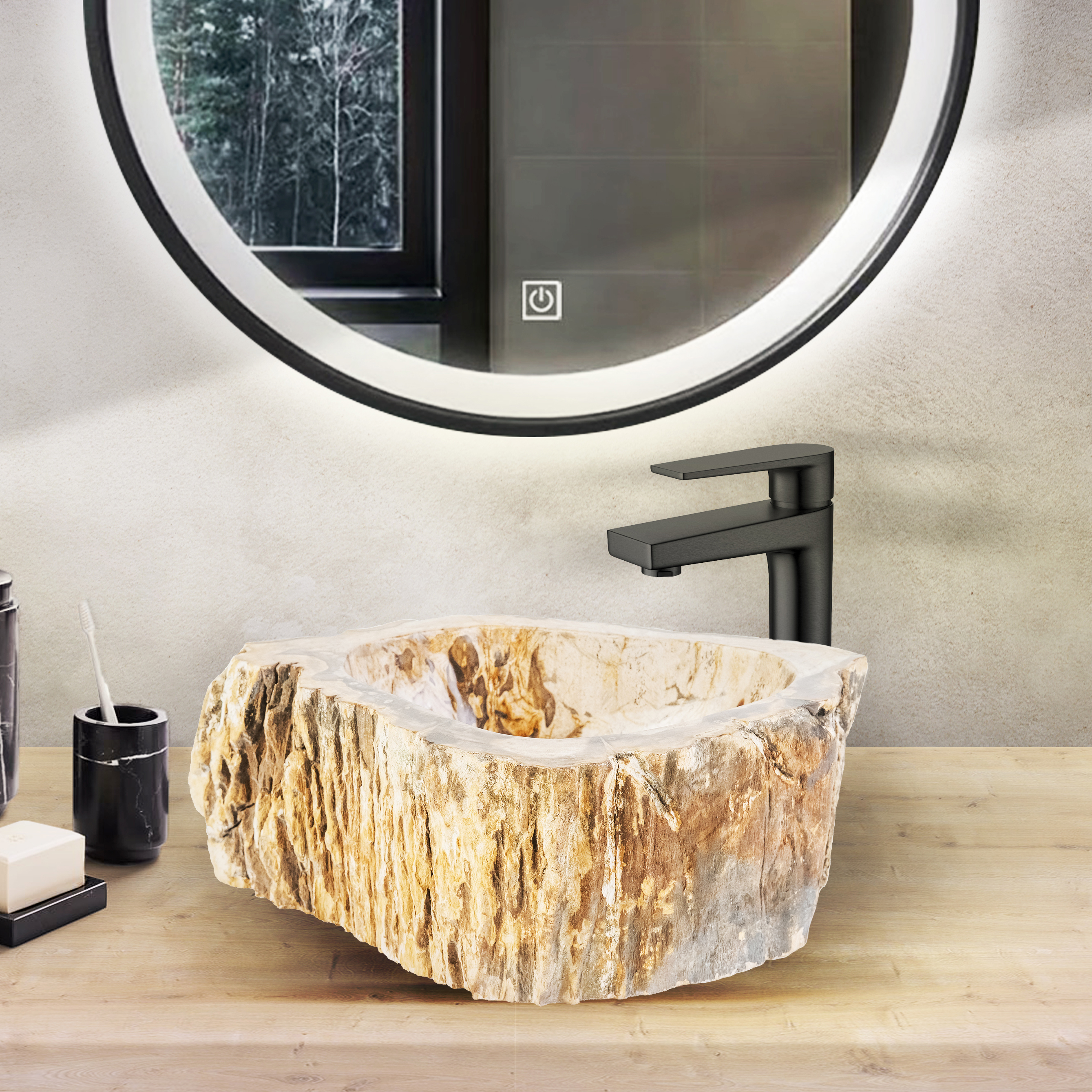 VASQUE EN BOIS FOSSILISÉ 30-35x15CM