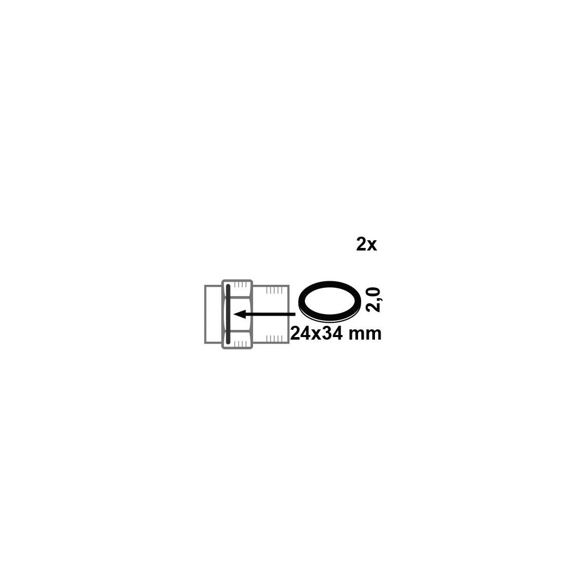 98696760 Joint de raccord, Caoutchouc, 24 x 34 x 2 mm, pour 1/2" (2x)