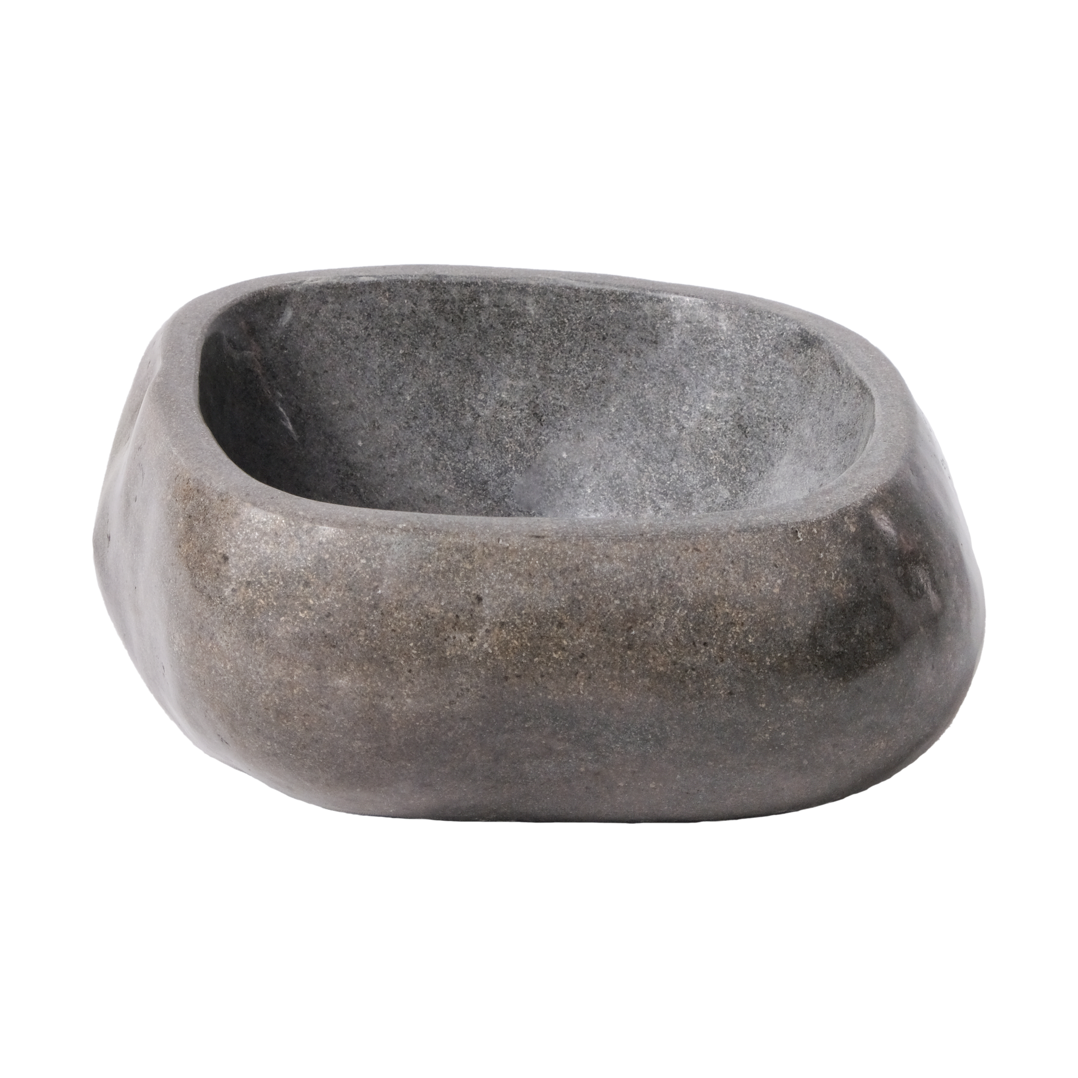 VASQUE EN PIERRE DE RIVIÈRE NATURELLE ENTIÈREMENT POLIE - NOIR 30-35X15X1,5CM