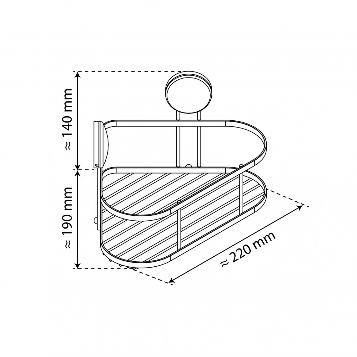 BA0200 Tablette de douche, chromé, carré, à coller ou vis