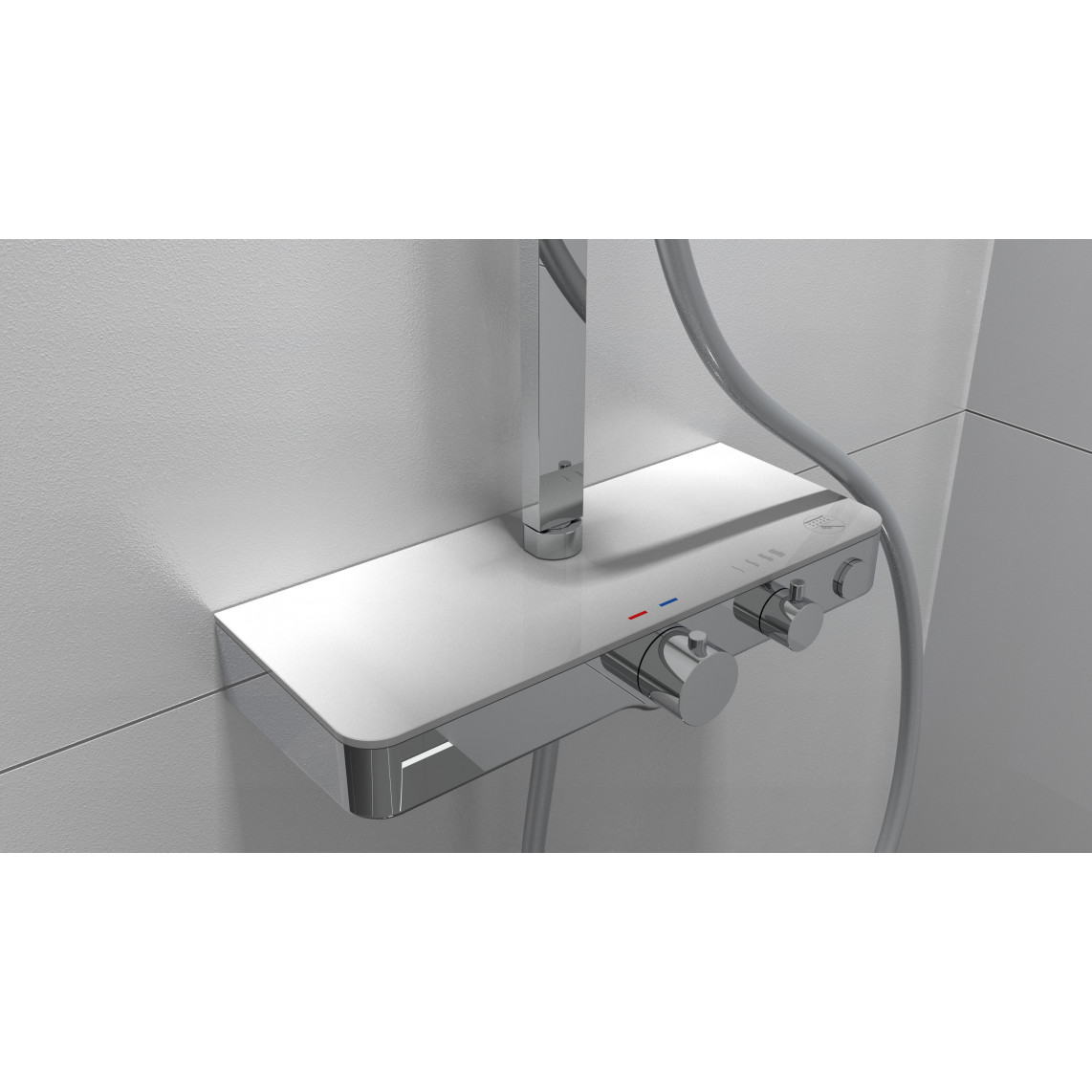 60530 OCEAN Set douche de pluie avec Mitigeur thermostatique, chromé/blanc, avec tablette