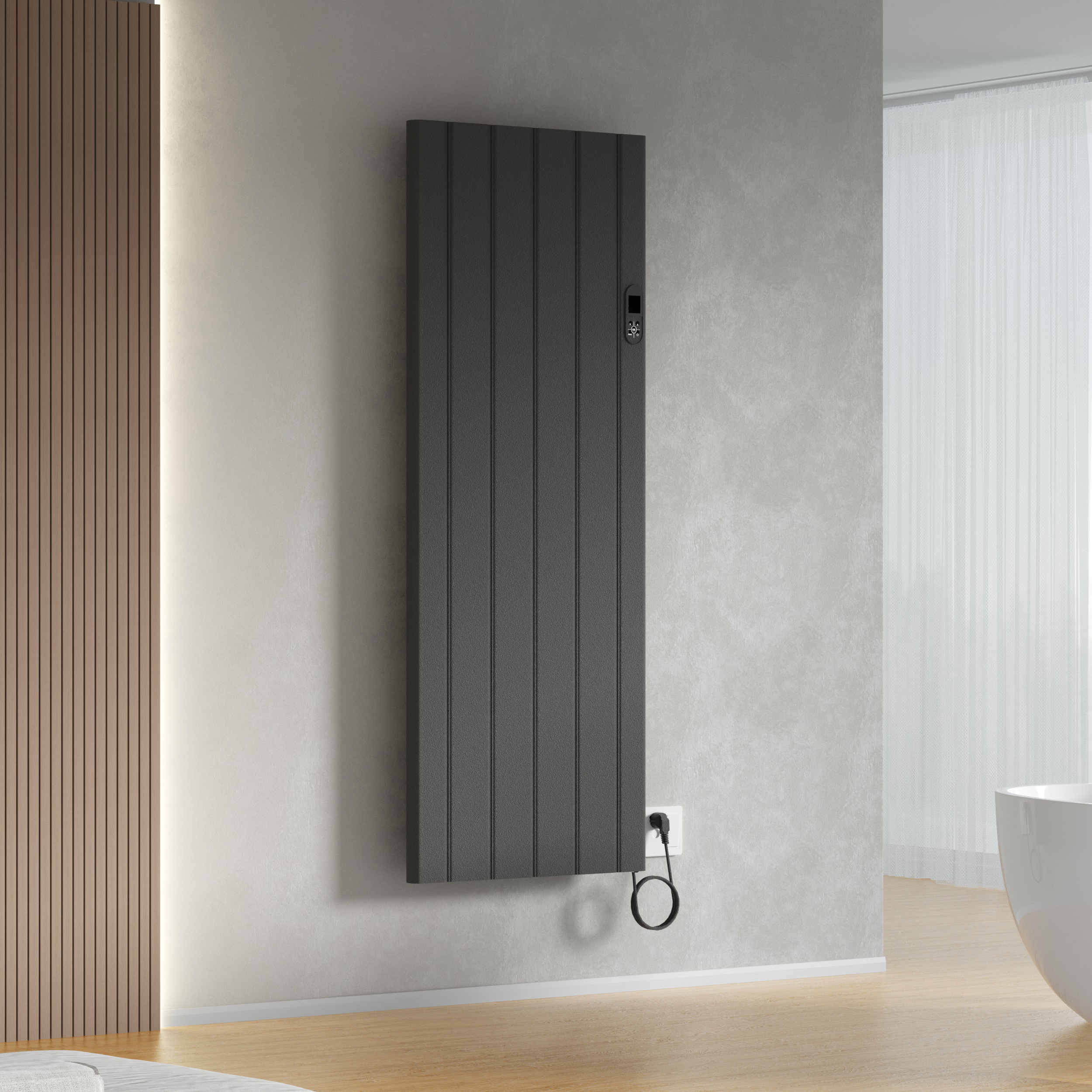 BELRAD RADIATEUR ÉLECTRIQUE – AVEC THERMOSTAT NUMÉRIQUE PROGRAMMABLE – SMART WIFI – 2000W – 1600X608X90 MM – NOIR MAT