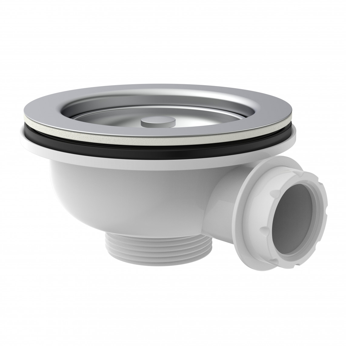 98835340 KS bonde à panier, 1 1/2" M, acier inoxydable calice d'évacuation & tamis Ø114 mm, avec 1" raccord de trop plein