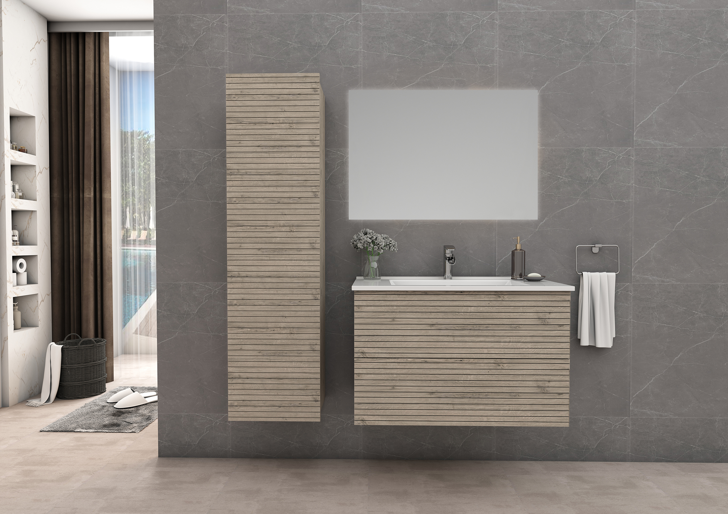 ELITE MEUBLE SOUS-PLAN AVEC RELIEF HORIZONTAL (60CM) - BOIS CLAIR