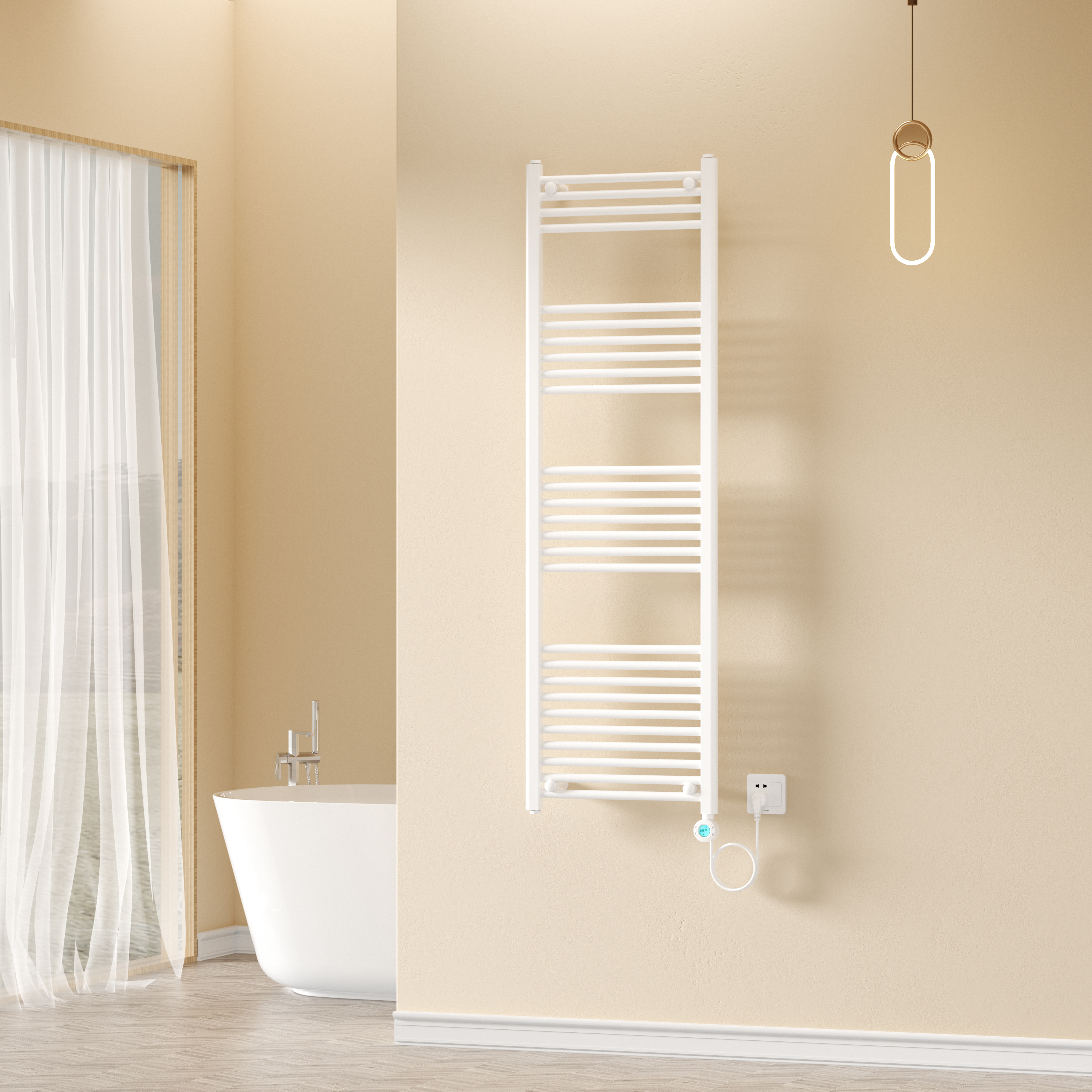 BELRAD SÈCHE-SERVIETTES ÉLECTRIQUE – AVEC THERMOSTAT NUMÉRIQUE PROGRAMMABLE – SMART WIFI - RACCORD À DROITE – 900W – 1600X500 MM – BLANC BRILLANT