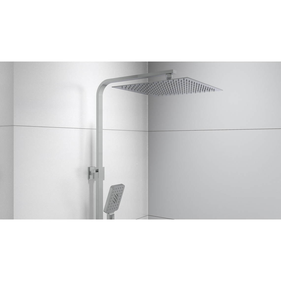 60530 OCEAN Set douche de pluie avec Mitigeur thermostatique, chromé/blanc, avec tablette