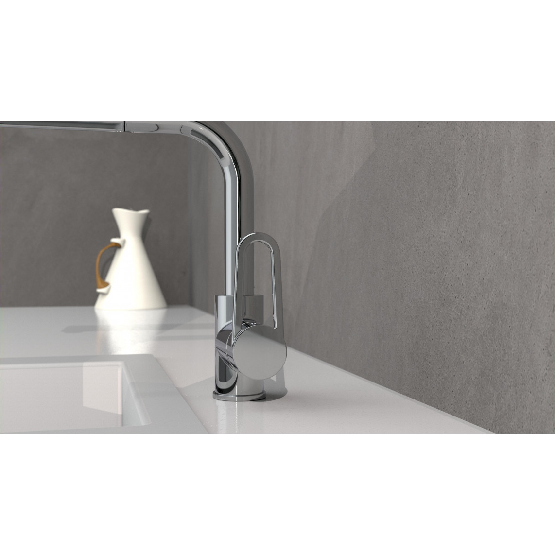 26230 DESIGN RING Mitigeur évier, chromé, avec bec extractible