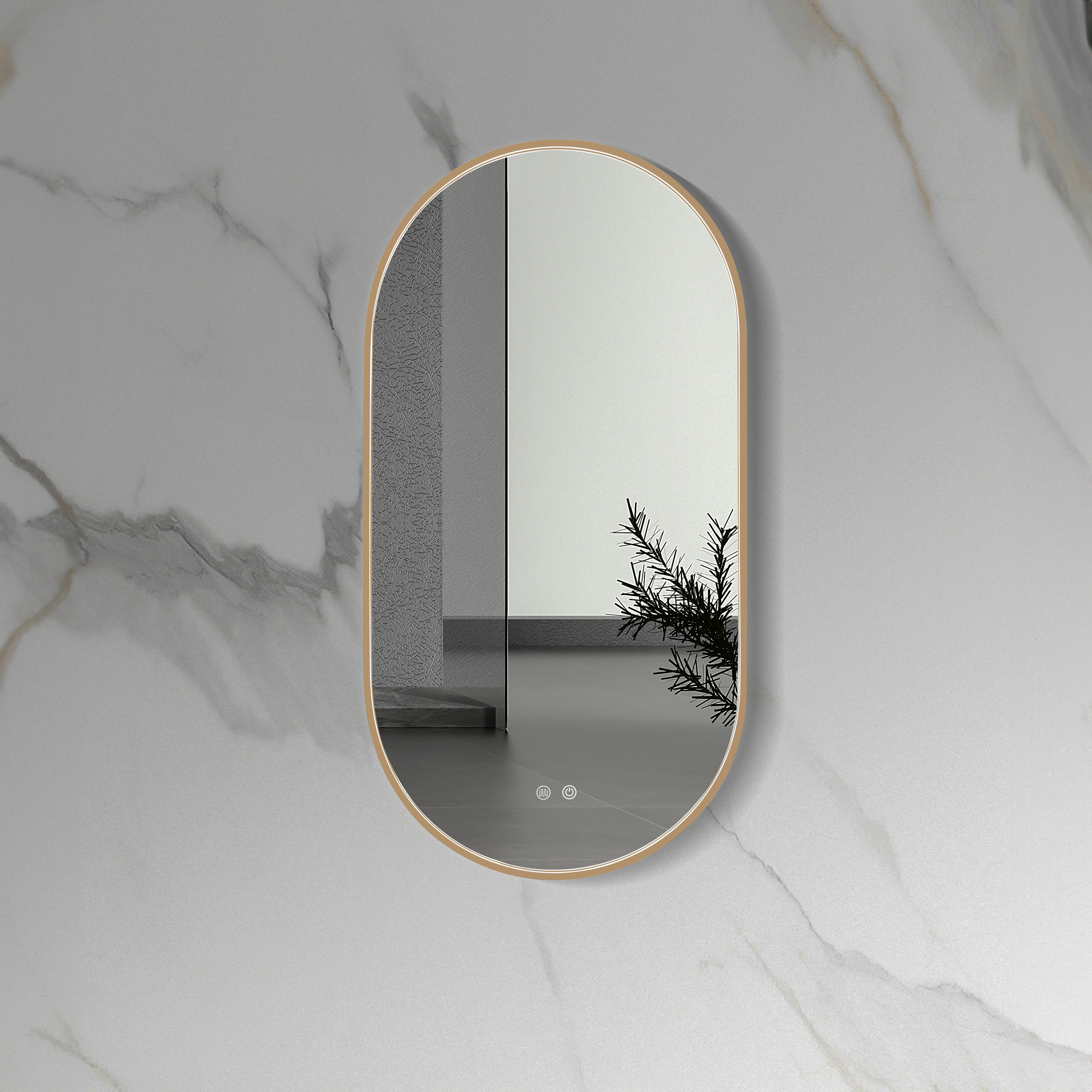 ALONI AVALO MIROIR - AVEC ÉCLAIRAGE LED - OVALE - AVEC CADRE - AVEC CHAUFFAGE - TEMPÉRATURE DE COULEUR LED 3500-6500K - 50X100CM - CUIVRE BROSSÉ