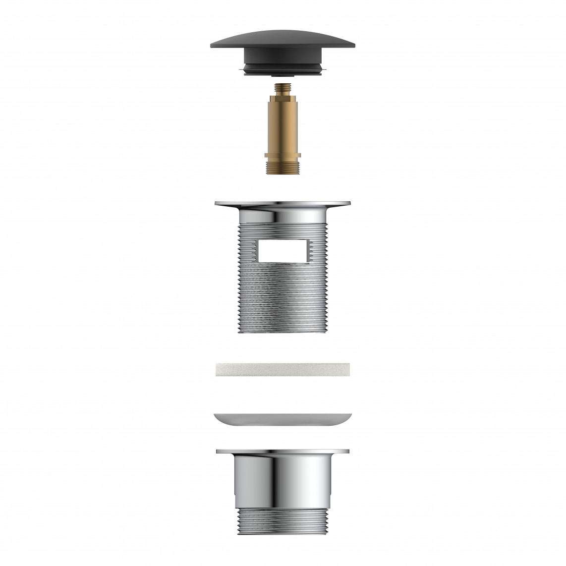 98807420 Design-vanne d'évacuation, capuchon noir-matt, 1 1/4" x 65 mm