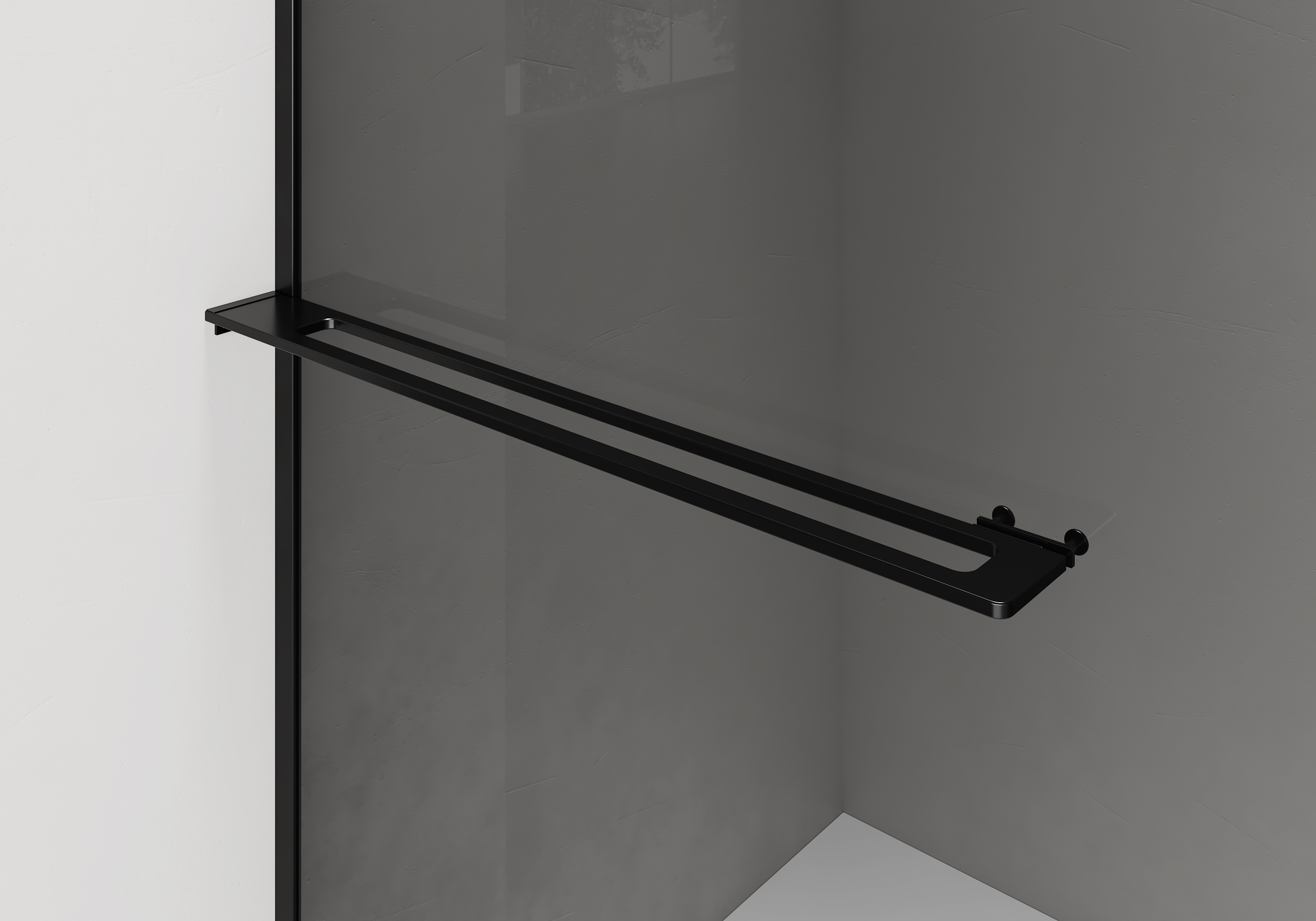 CURVY DOUCHE À L'ITALIENNE AVEC PORTE-SERVIETTE - COURBÉE - TRAITEMENT ANTI-CALCAIRE - RÉVERSIBLE - VERRE DE SÉCURITÉ 8MM - 120X200CM - NOIR MAT - VERRE GRIS FUMÉ