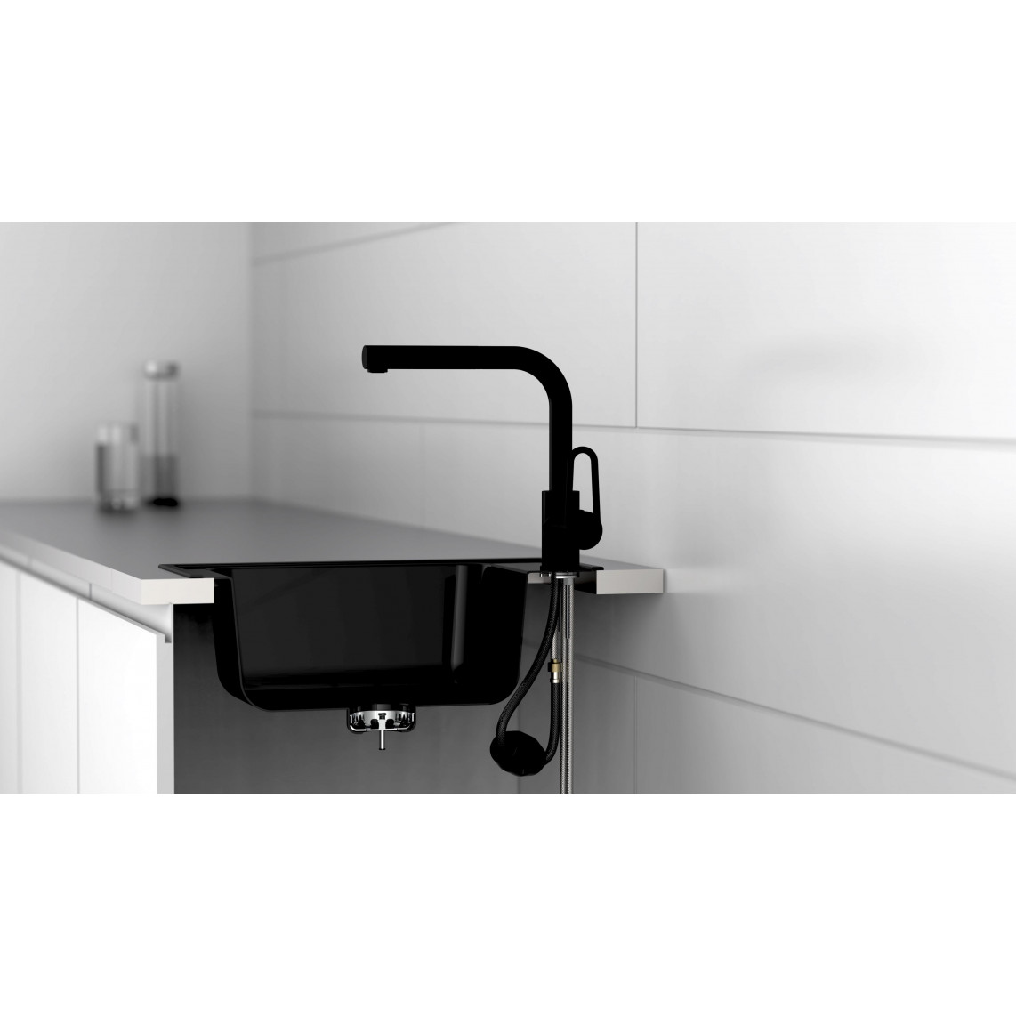 26239 DESIGN RING Mitigeur évier, noir mat, avec douchette à rincer extractible