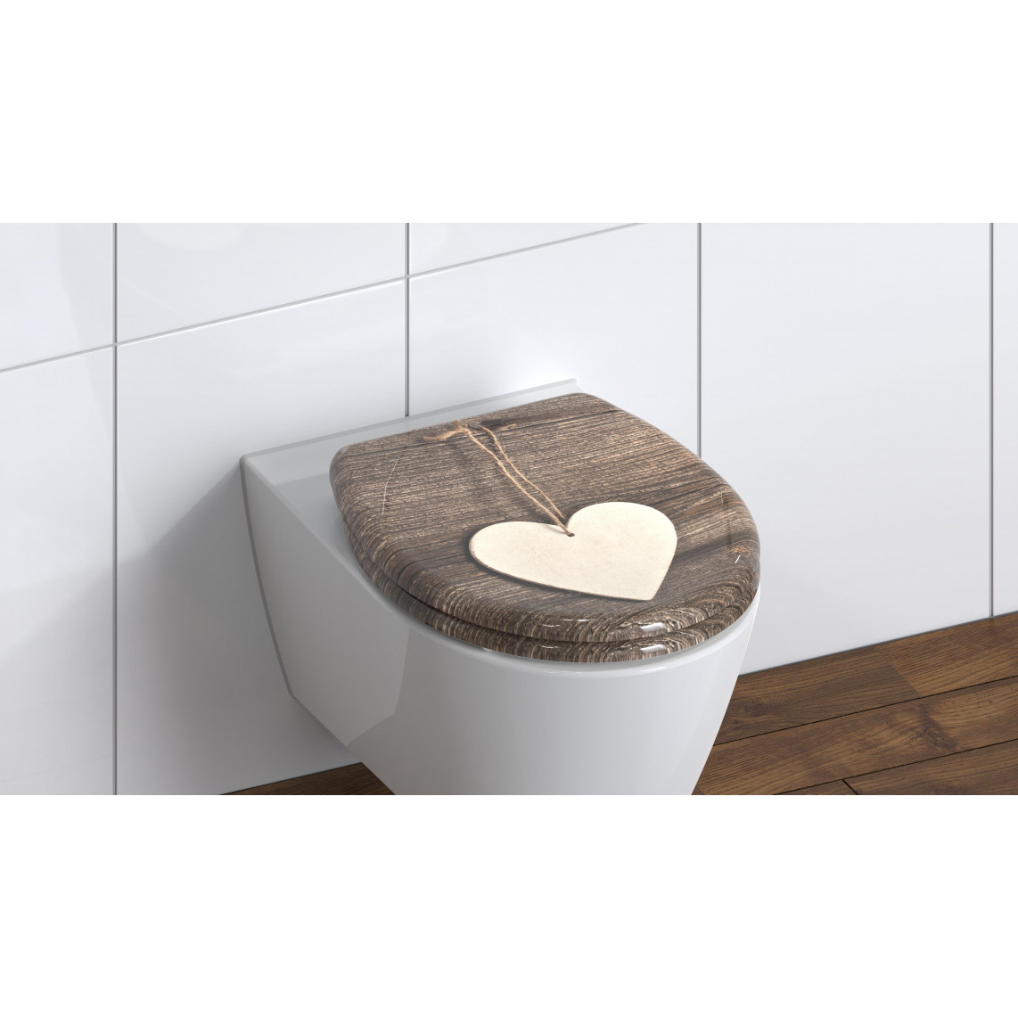 82377 abattant WC en Duroplast WOOD HEART, avec frein de chute et déclipsable