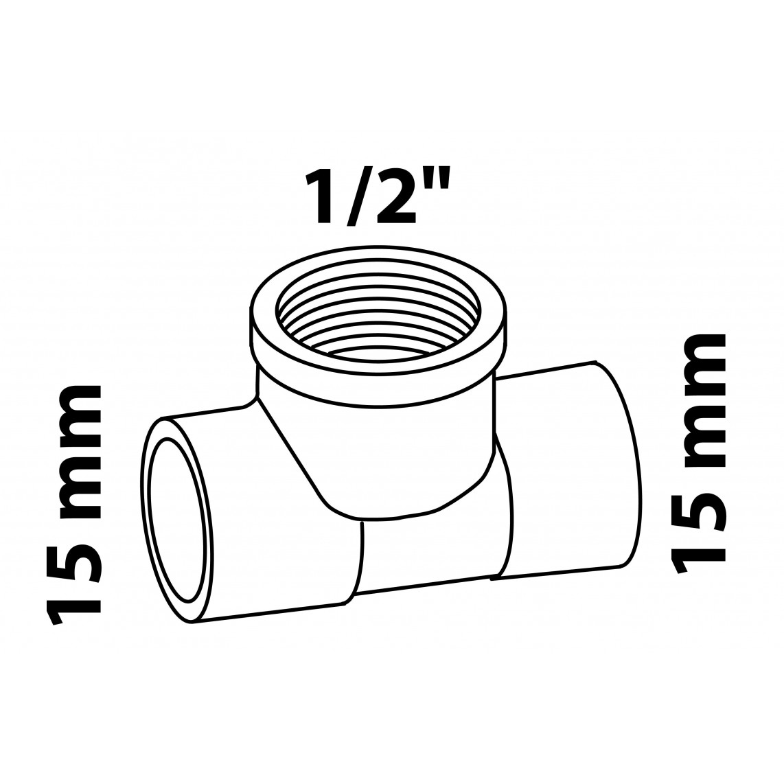 989052055 BR pièce en T, vierge, 15 mm x 1/2" F x 15 mm, 2 manchons (4130g)