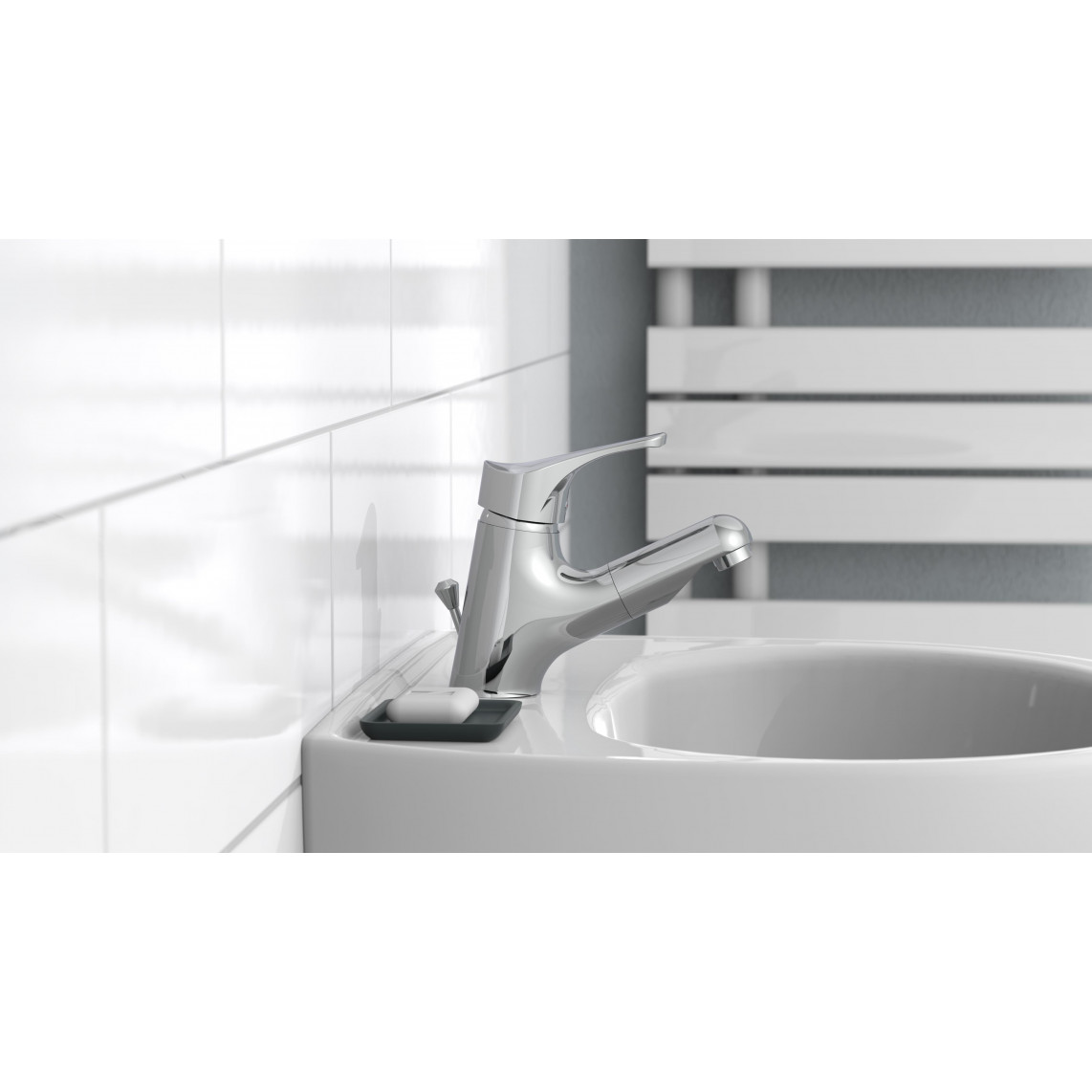22150 ATTICA Mitigeur lavabo, chromé, avec douchette à cheveux extractible