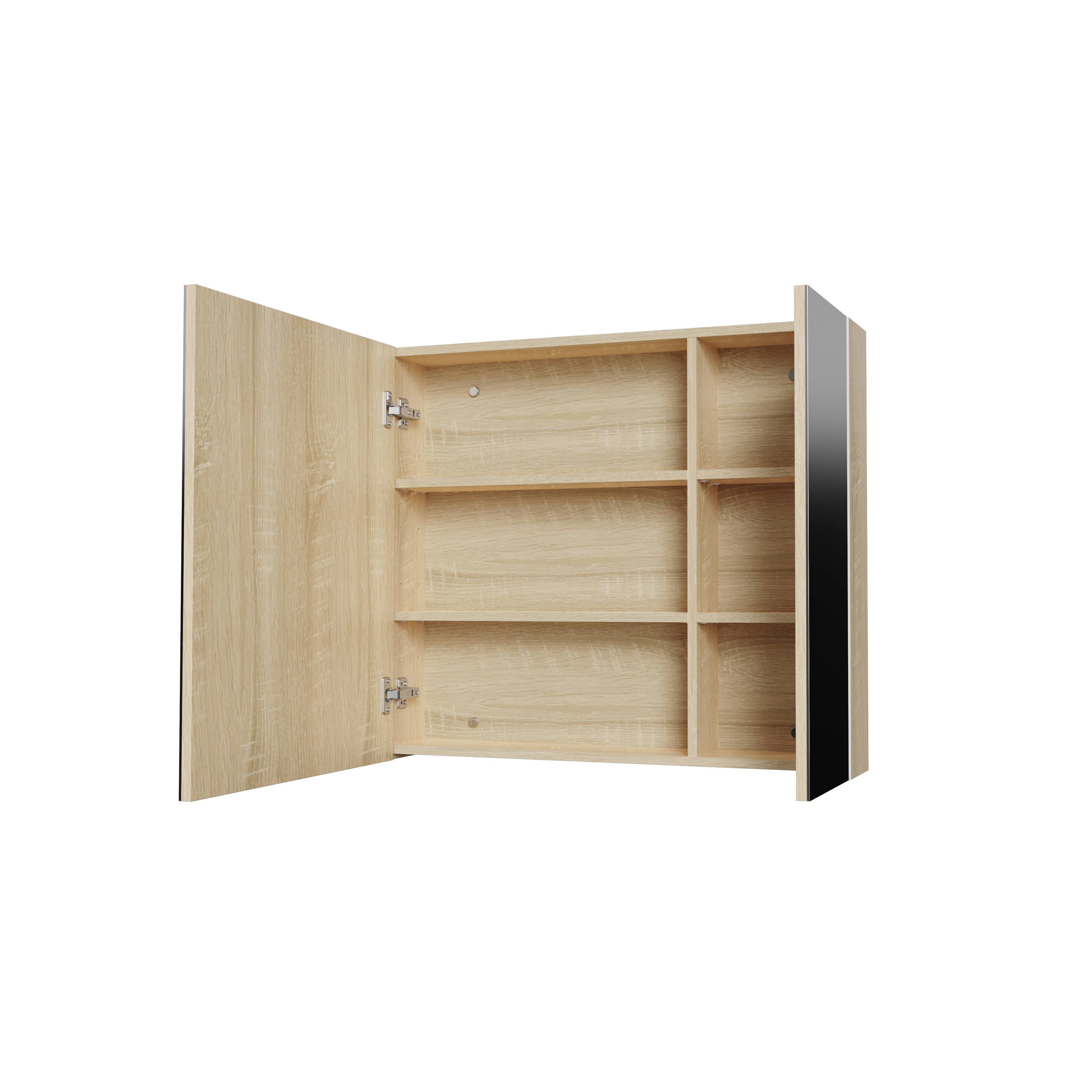 HAYAT ARMOIRE MIROIR - 2 PORTES MIROIRS ASYMÉTRIQUES, À UN SEUL CÔTÉ - 4 ÉTAGÈRES RÉGLABLES EN HAUTEUR - 80X70X15 CM - CHÊNE