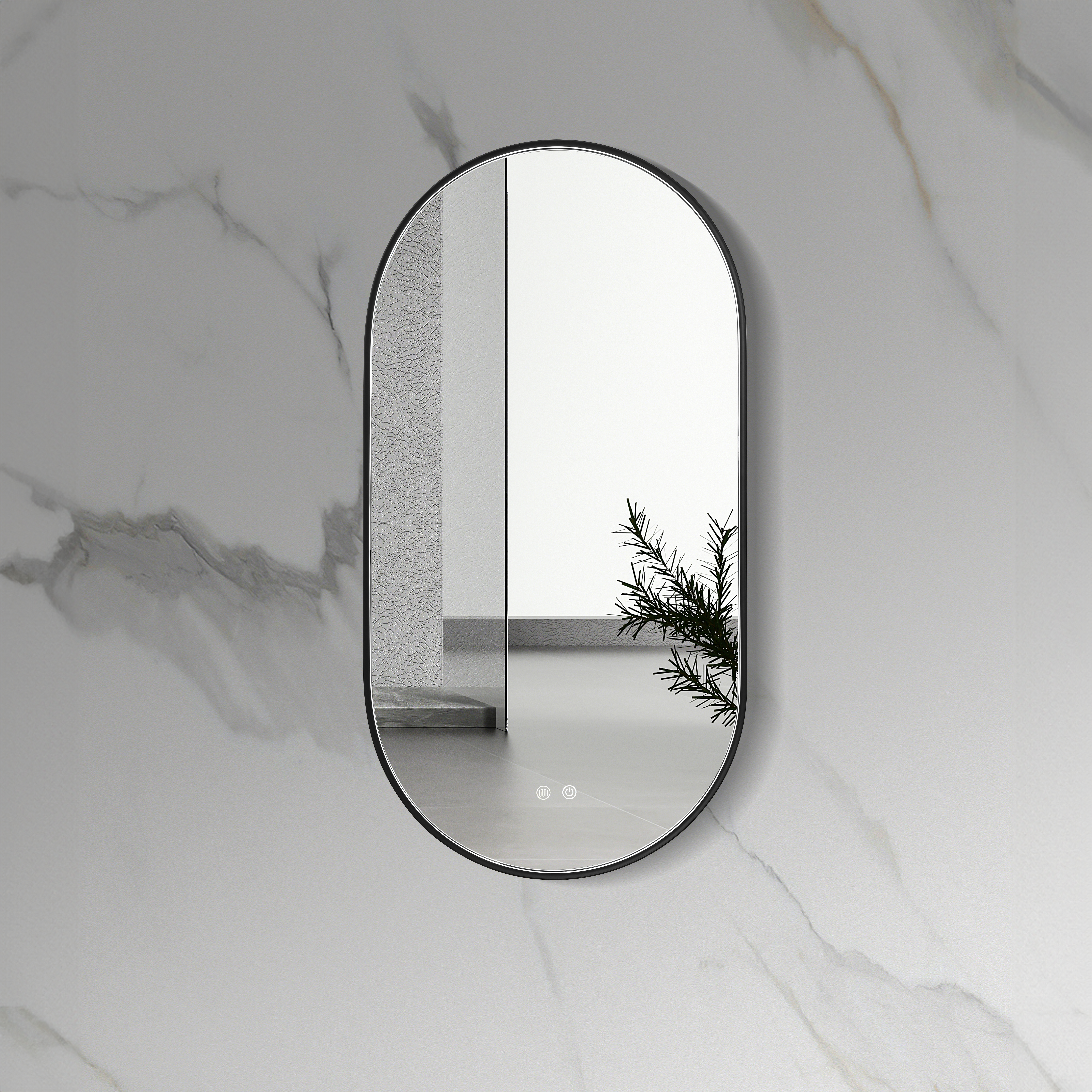 ALONI AVALO MIROIR - AVEC ÉCLAIRAGE LED - OVALE - AVEC CADRE - AVEC CHAUFFAGE - TEMPÉRATURE DE COULEUR LED 3500-6500K - 50X100CM - NOIR MAT