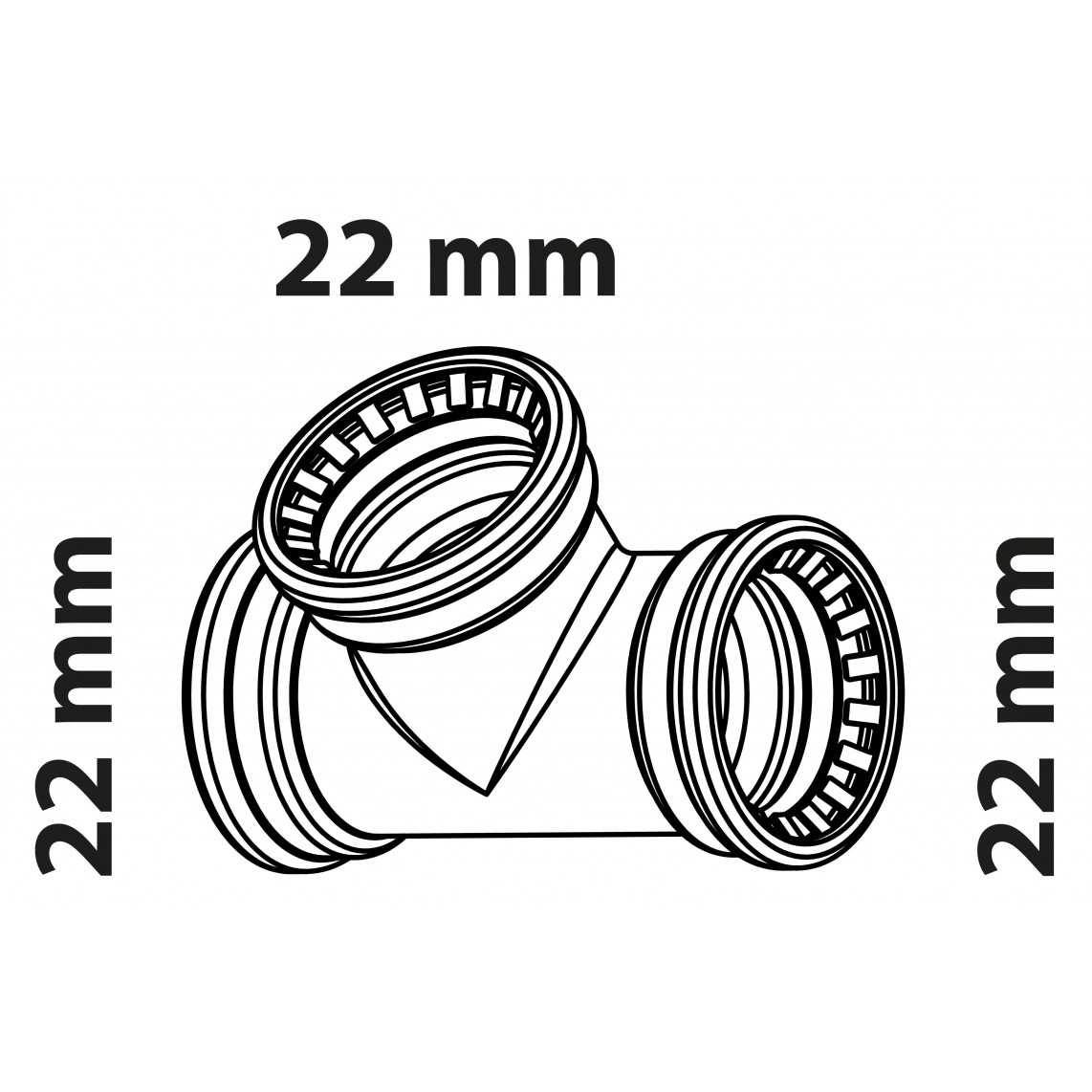 989473317 CU pièce en T, vierge, 22 mm, 3 manchons, (S130)