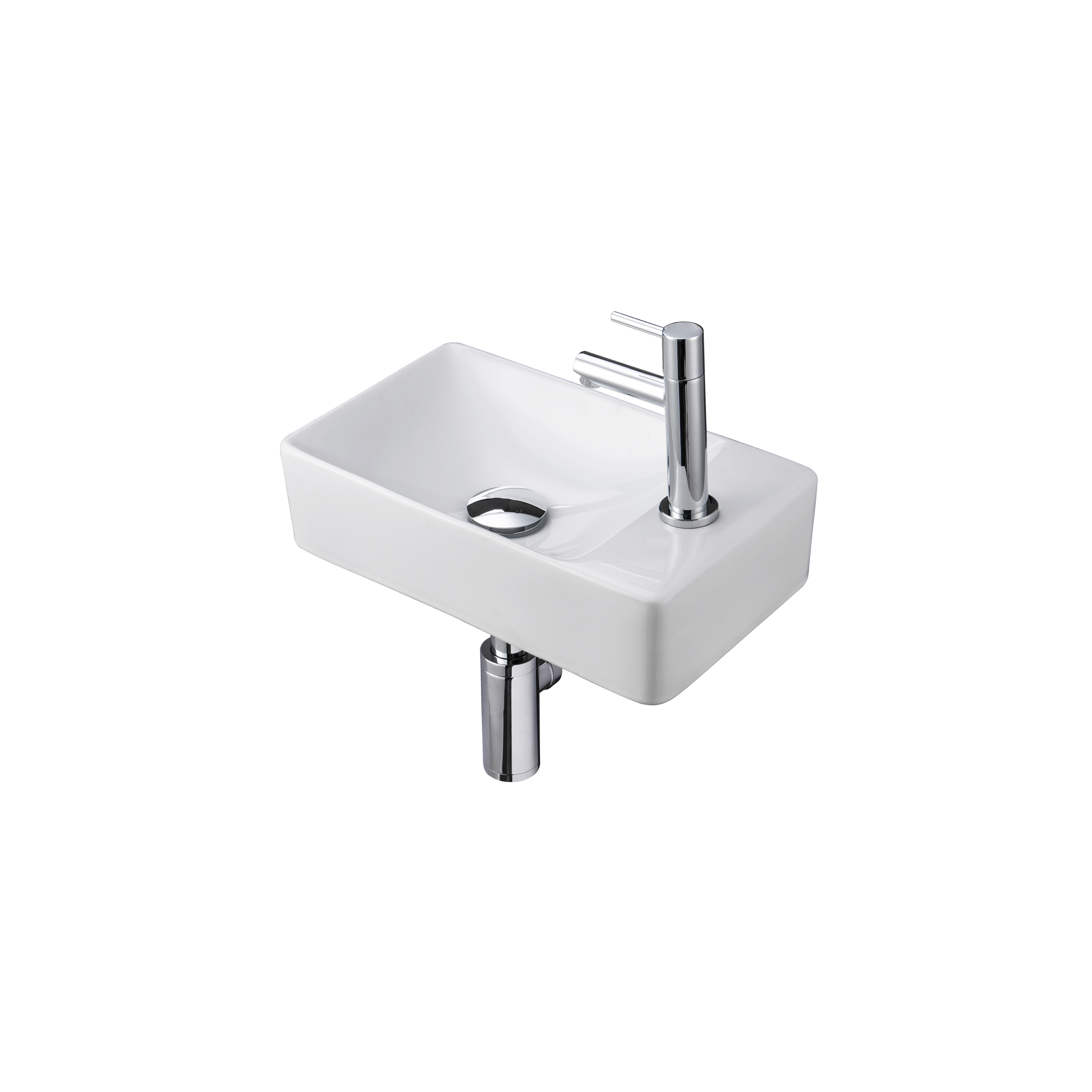 ENSEMBLE LAVE-MAINS ALONI ESSI COMPLET – AVEC LAVE-MAINS DROITE, ROBINET, BONDE DE VIDANGE ET SIPHON – BLANC BRILLANT - CHROME