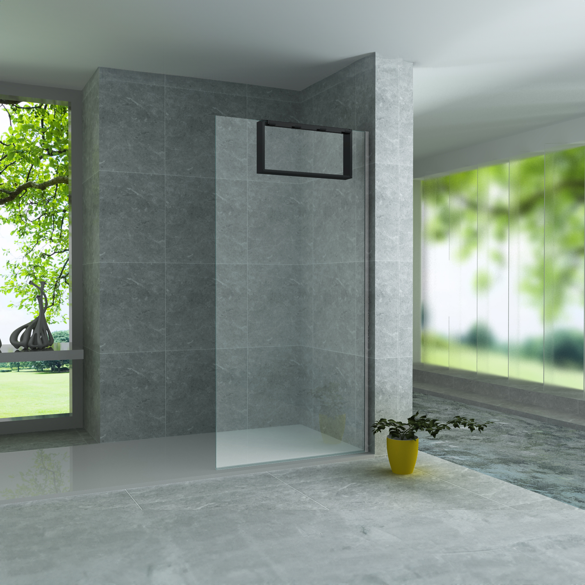 NICHE DE SURFACE POUR PAROI DE DOUCHE - 4 CROCHETS À SERVIETTES - ALUMINIUM - 60X30X8 CM - NOIR MAT