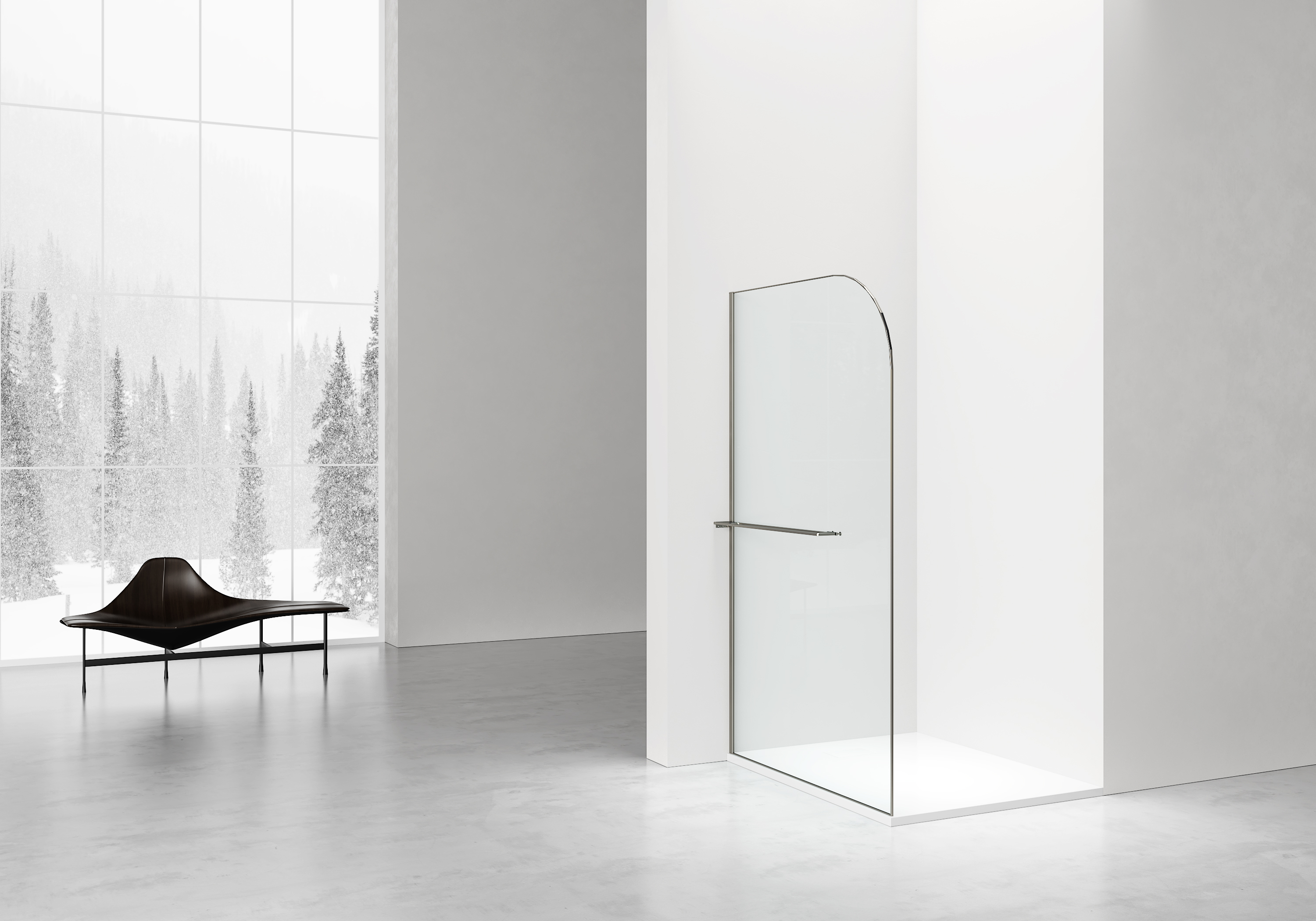 CURVY DOUCHE À L'ITALIENNE AVEC PORTE-SERVIETTE - COURBÉE - TRAITEMENT ANTI-CALCAIRE - RÉVERSIBLE - VERRE DE SÉCURITÉ 8MM - 120X200CM - GUNMETAL - VERRE CLAIR