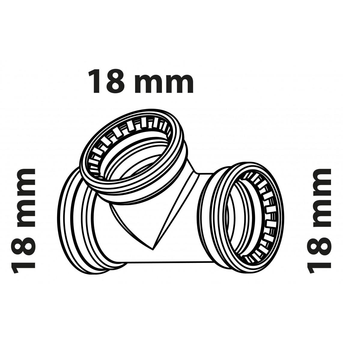 989473217 CU pièce en T, vierge, 18 mm, 3 manchons, (S130),