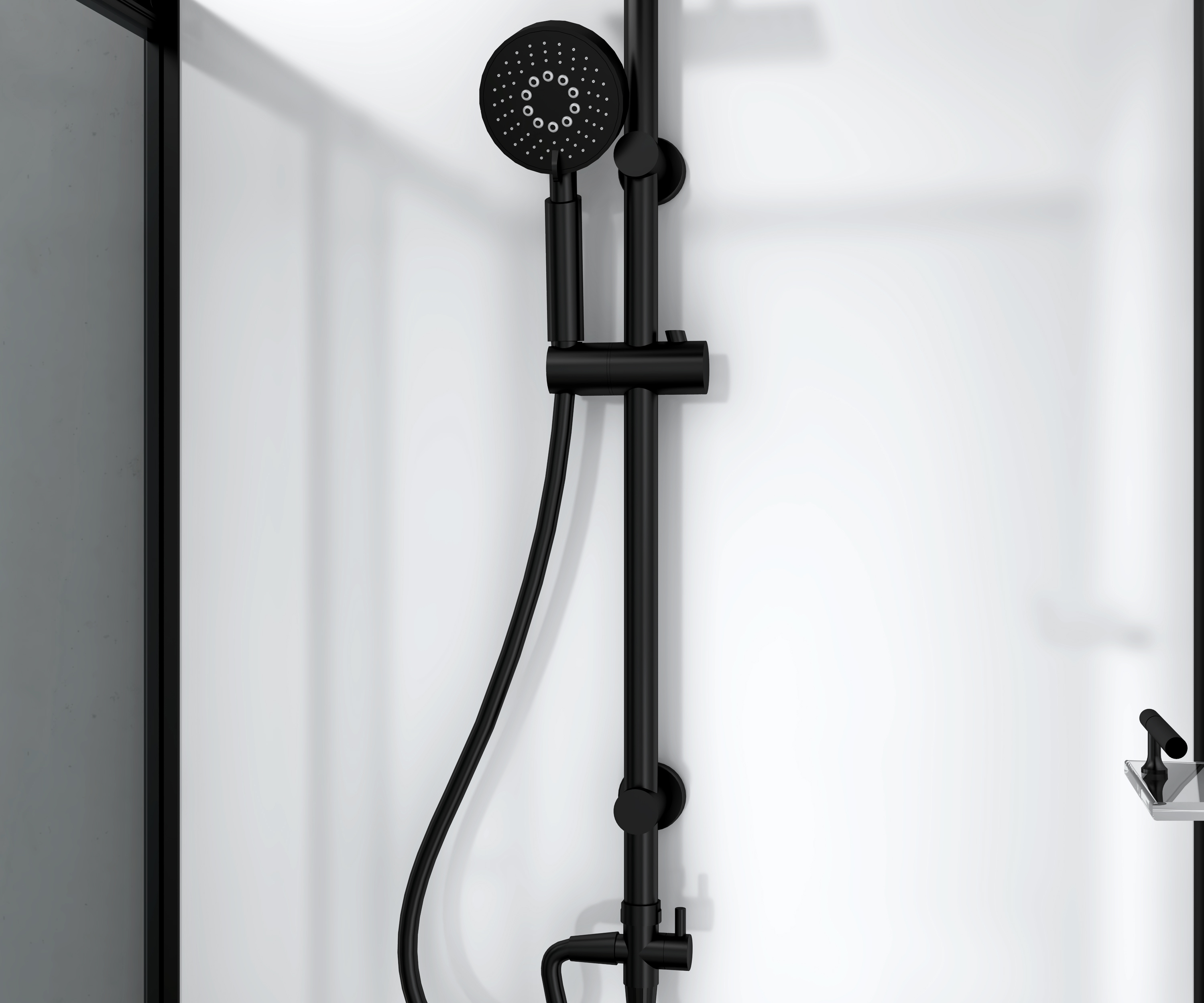 MARANI CABINE DE DOUCHE COMPLÈTE AVEC PORTE PIVOTANTE - RÉVERSIBLE - 90X225X90 CM - NOIR MAT - VERRE FUMÉ GRIS