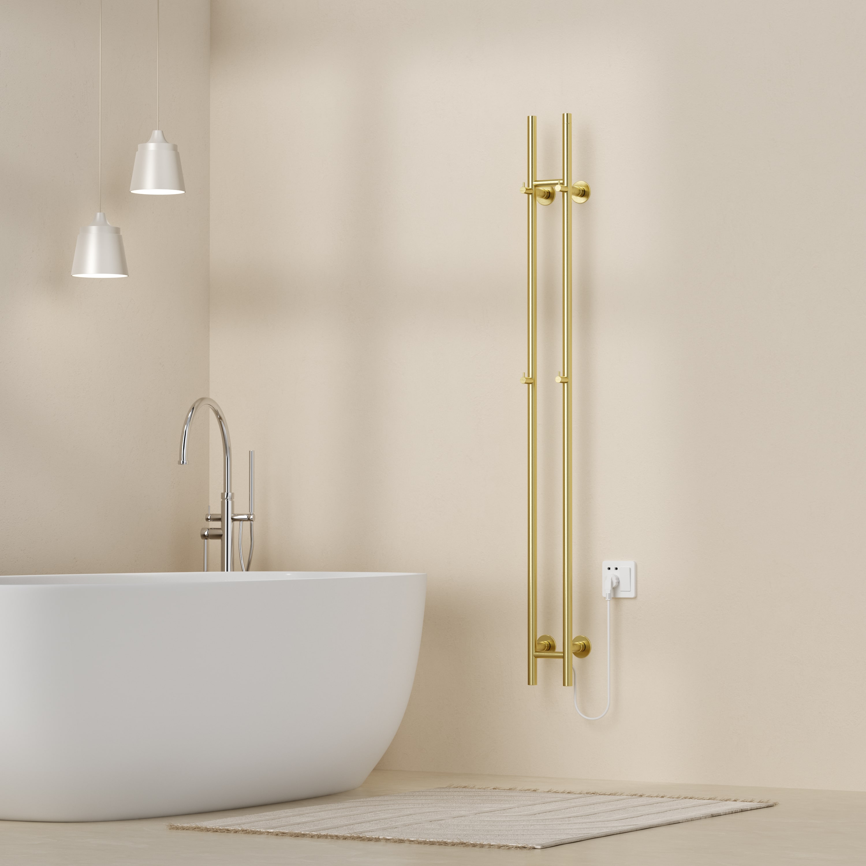 BELRAD ROD SÈCHE-SERVIETTES À TIGE - ÉLECTRIQUE - DOUBLE - 120W - Ø2,5CM - 150X16,8X12,7 CM - OR BROSSÉ