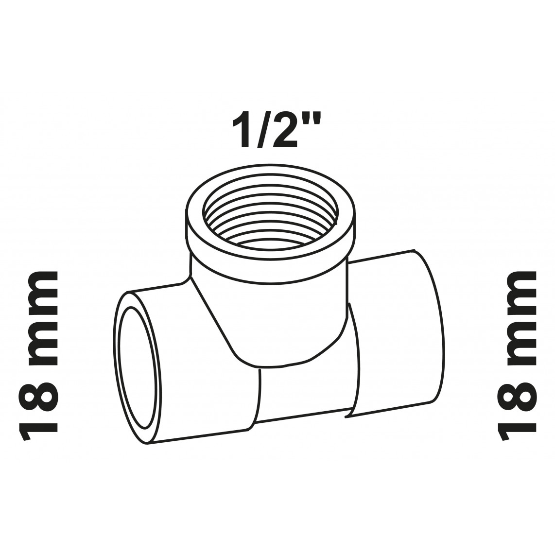 989053055 BR pièce en T, vierge, 18 mm x 1/2" F x 18 mm, 2 manchons (4130g)