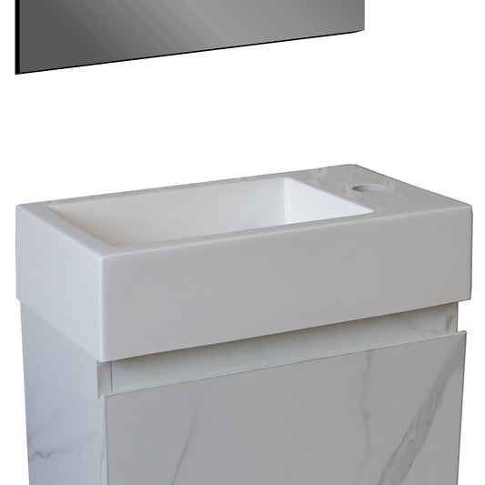 ALONI LAVE-MAINS - SANS TROP-PLEIN - TROU ROBINET À GAUCHE OU À DROITE - MARBRE COMPOSITE - 40X10,5X22,5CM - BLANC BRILLANT