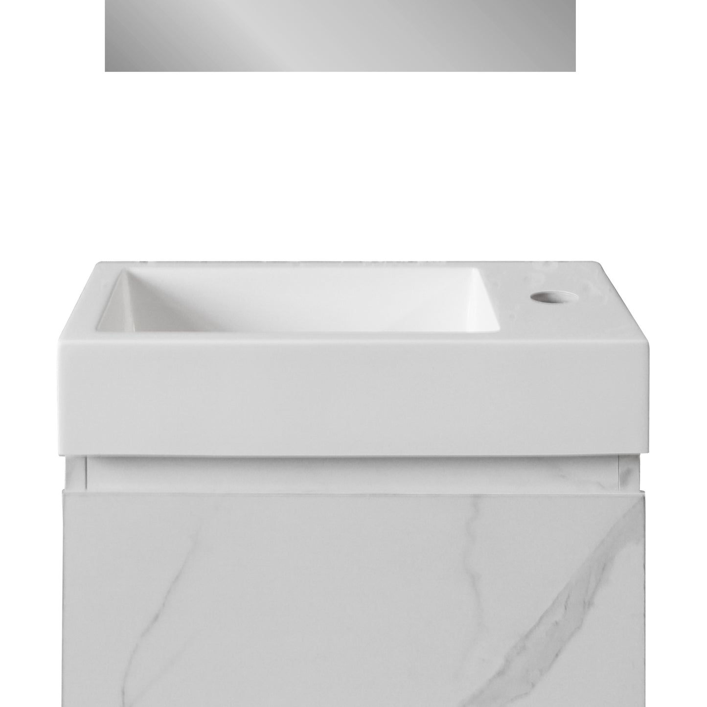 ALONI LAVE-MAINS - SANS TROP-PLEIN - TROU ROBINET À GAUCHE OU À DROITE - MARBRE COMPOSITE - 40X10,5X22,5CM - BLANC MAT