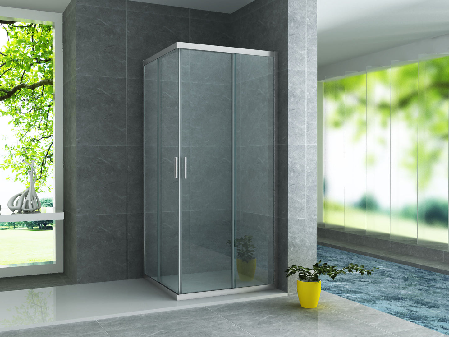 ALONI CABINE DE DOUCHE ANGULAIRE AVEC 2 PORTES COULISSANTES – TRAITEMENT ANTI-CALCAIRE – RÉVERSIBLE – VERRE DE SÉCURITÉ 6?MM – 80X80X195?CM – CHROME – VERRE CLAIR