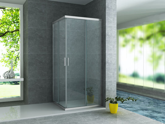 ALONI CABINE DE DOUCHE ANGULAIRE AVEC 2 PORTES COULISSANTES – TRAITEMENT ANTI-CALCAIRE – RÉVERSIBLE – VERRE DE SÉCURITÉ 6?MM – 90X90X195?CM – CHROME – VERRE CLAIR