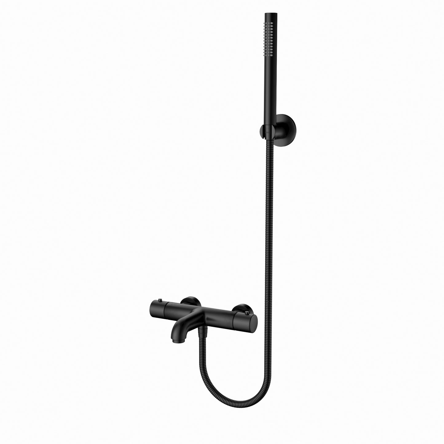 ALONI MITIGEUR BAIN ET DE DOUCHE - THERMOSTATIQUE - AVEC FLEXIBLE DE DOUCHE 150 CM, POMME DE DOUCHE ET SUPPORT MURAL - NOIR MAT