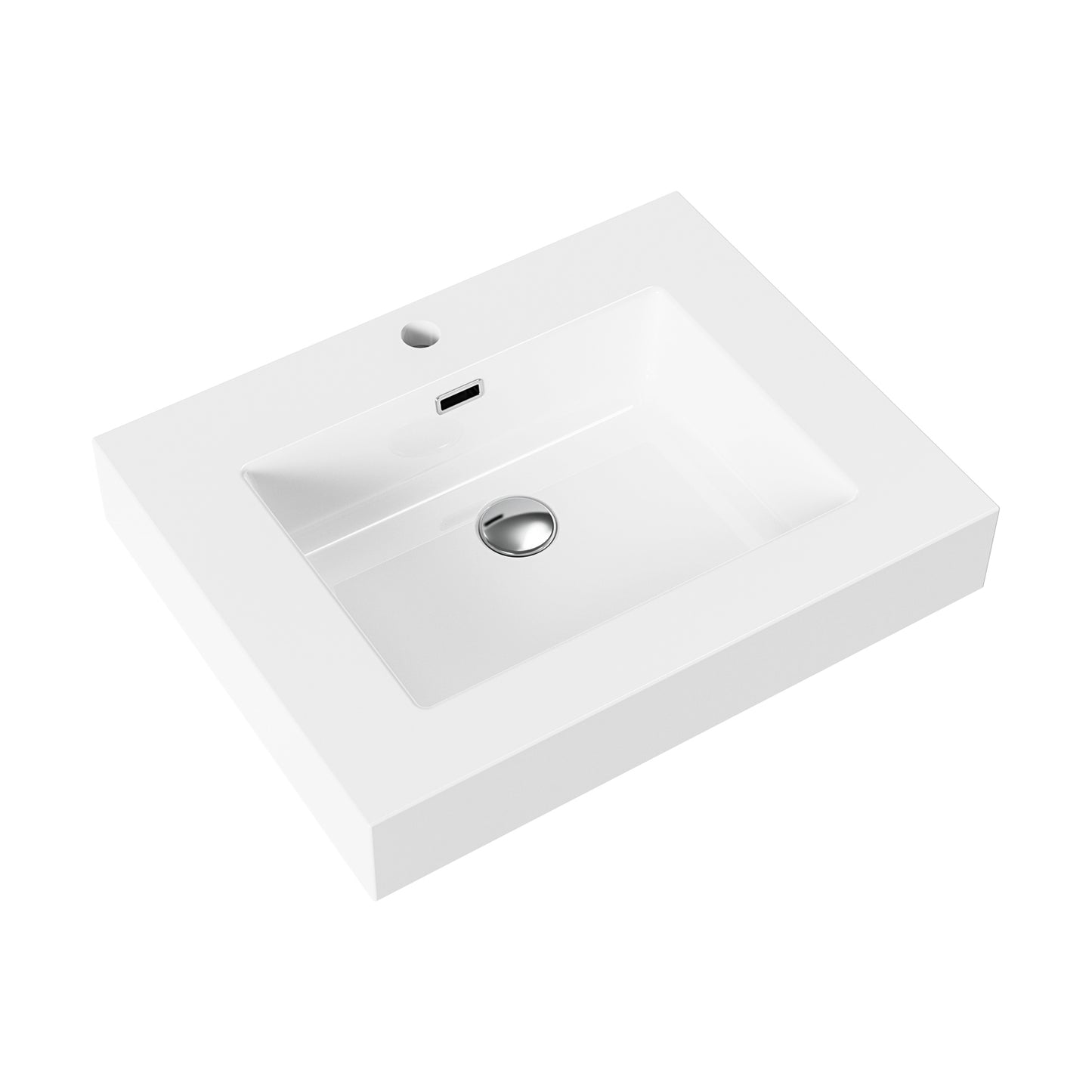 ALONI LAVABO - 1 VASQUE - AVEC TROP-PLEIN - 1 TROU ROBINET - MARBRE COMPOSITE - 60X10X46 CM - BLANC MAT