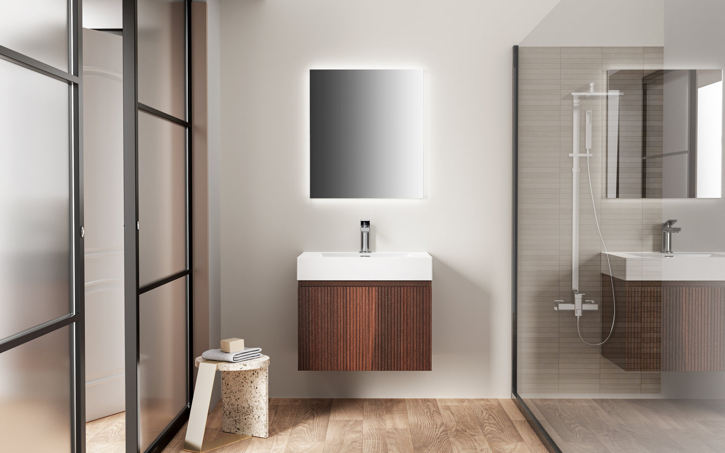 ALONI LAVABO - 1 VASQUE - AVEC TROP-PLEIN - 1 TROU ROBINET - MARBRE COMPOSITE - 60X10X46 CM - BLANC BRILLANT