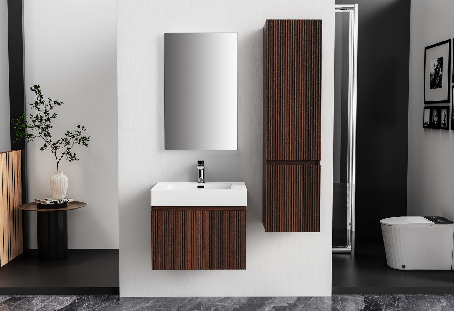 ALONI LAVABO - 1 VASQUE - AVEC TROP-PLEIN - 1 TROU ROBINET - MARBRE COMPOSITE - 60X10X46 CM - BLANC MAT