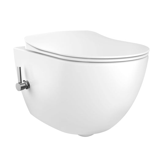 DESIGN RIMOFF WC SUSPENDU AVEC HYGIÈNE (BIDET) INOX + ROBINET DEAU FROIDE/CHAUDE - BLANC