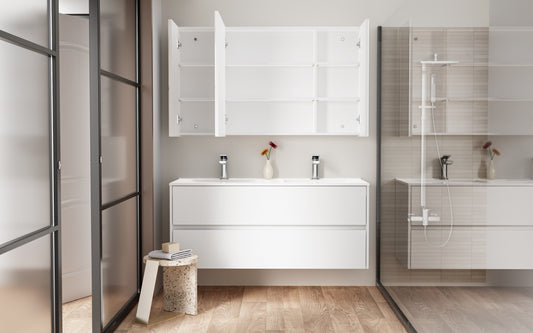 ALONI HAYAT MEUBLE SOUS-VASQUE - 2 TIROIRS - SANS POIGNEE - SOFT CLOSE – 119,5X50X45 CM - BLANC BRILLANT