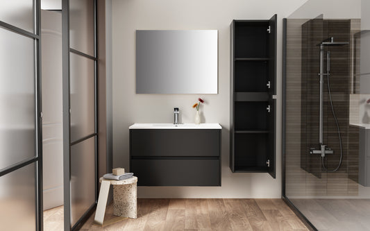 ALONI HAYAT COLONNE - 2 PORTES - SANS POIGNEE - SOFT CLOSE - RÉVERSIBLE - 35X135X35 CM - NOIR MAT