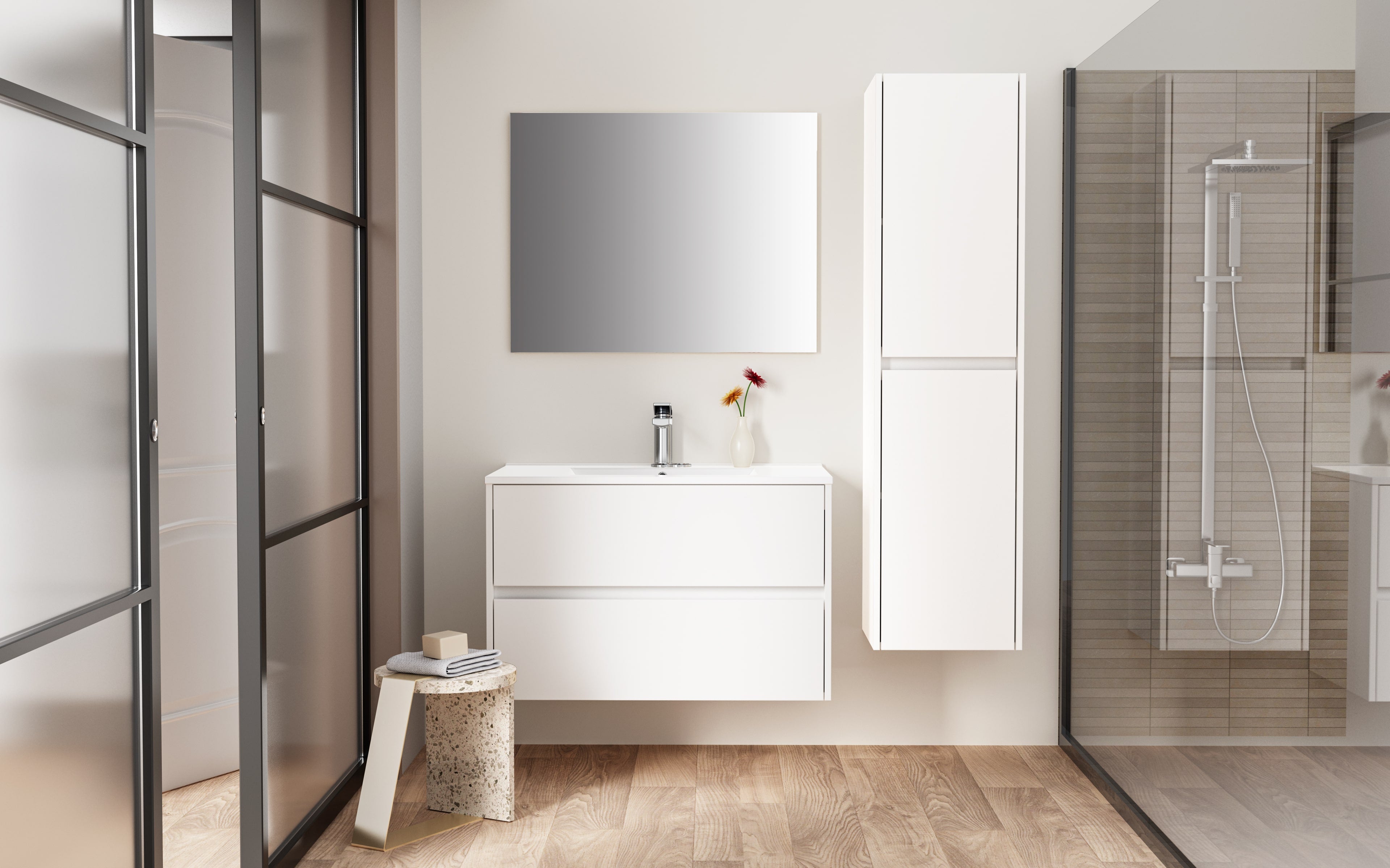 ALONI HAYAT LAVABO - 1 VASQUE - AVEC TROP-PLEIN - 1 TROU ROBINET - MARBRE COMPOSITE - 80X1,5X45 CM - BLANC BRILLANT