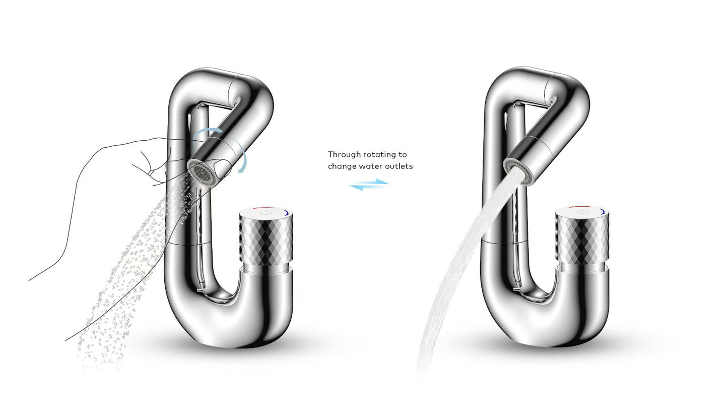 ALONI FLOW MITIGEUR DE LAVABO - BOUTON POUSSOIR - BEC PIVOTABLE - CHROME