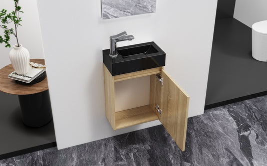 ALONI MIKARO MEUBLE DE TOILETTE - 1 PORTE - RÉVERSIBLE - SANS POIGNÉE - SOFT CLOSE - 40X50X22,3 CM - CHÊNE CLAIR