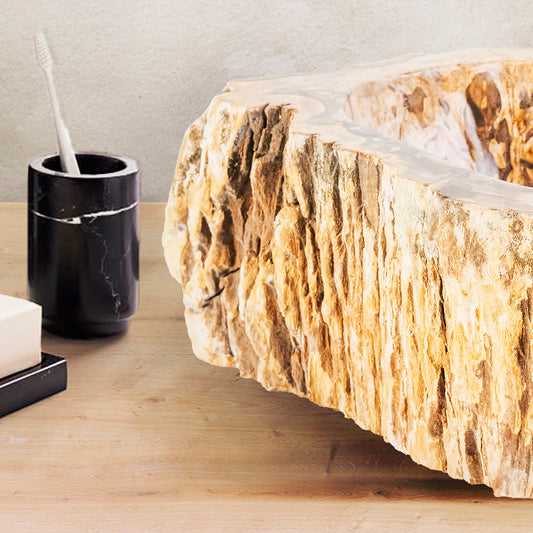 VASQUE EN BOIS FOSSILISÉ 30-35x15CM