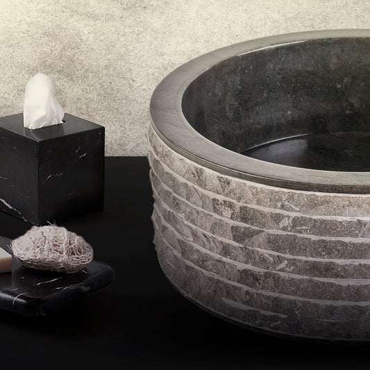 VASQUE EN MARBRE ALUR AVEC INTÉRIEUR POLI - NOIR 40X15CM