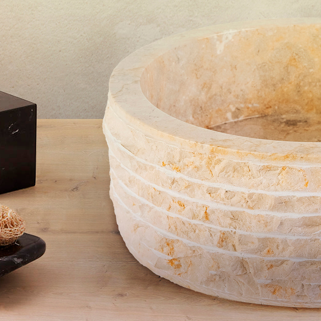 VASQUE EN MARBRE ALUR AVEC INTÉRIEUR POLI - CRÈME 40X15CM