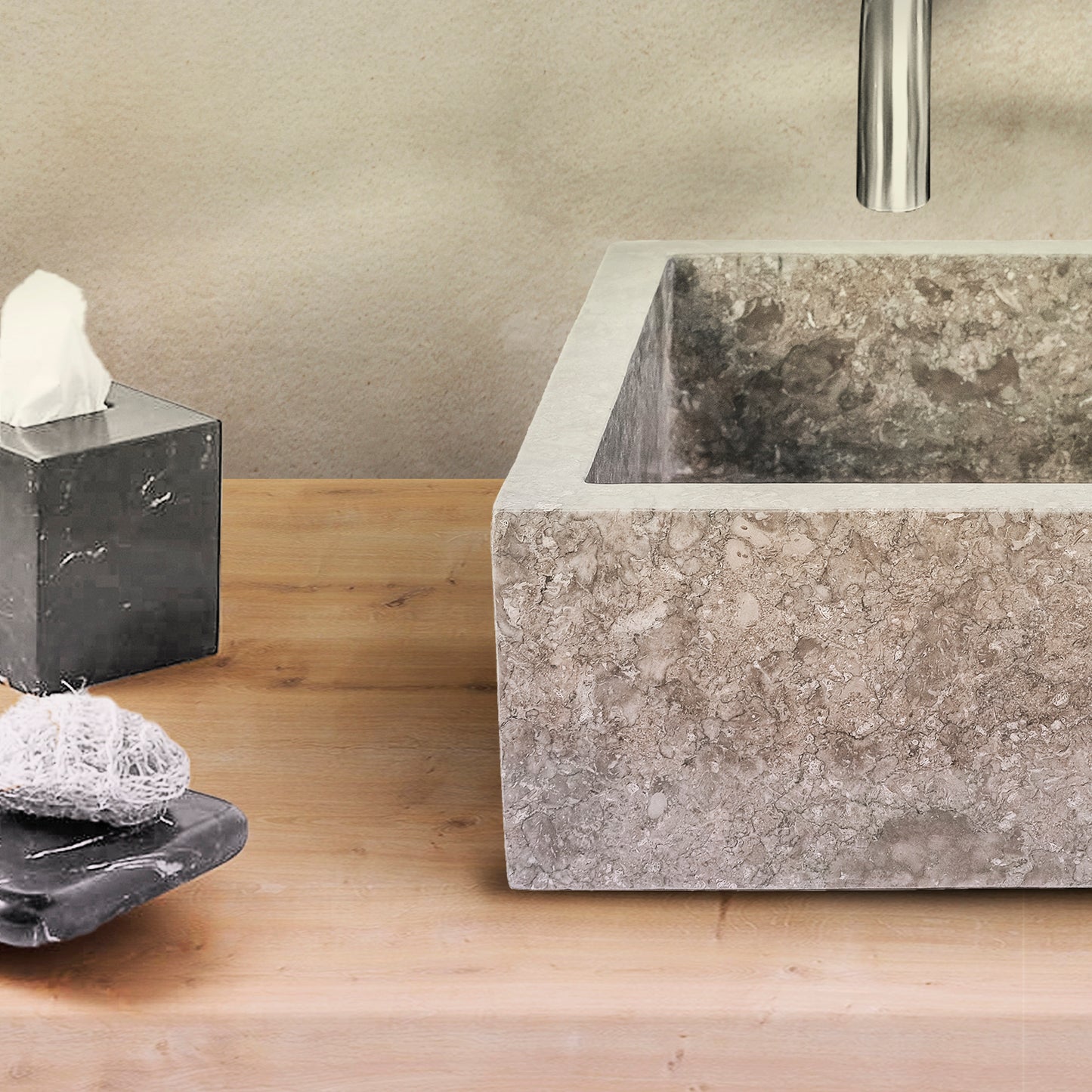 VASQUE À POSER CARRÉ ENTIÈREMENT POLIE - GRIS 40X40X15CM