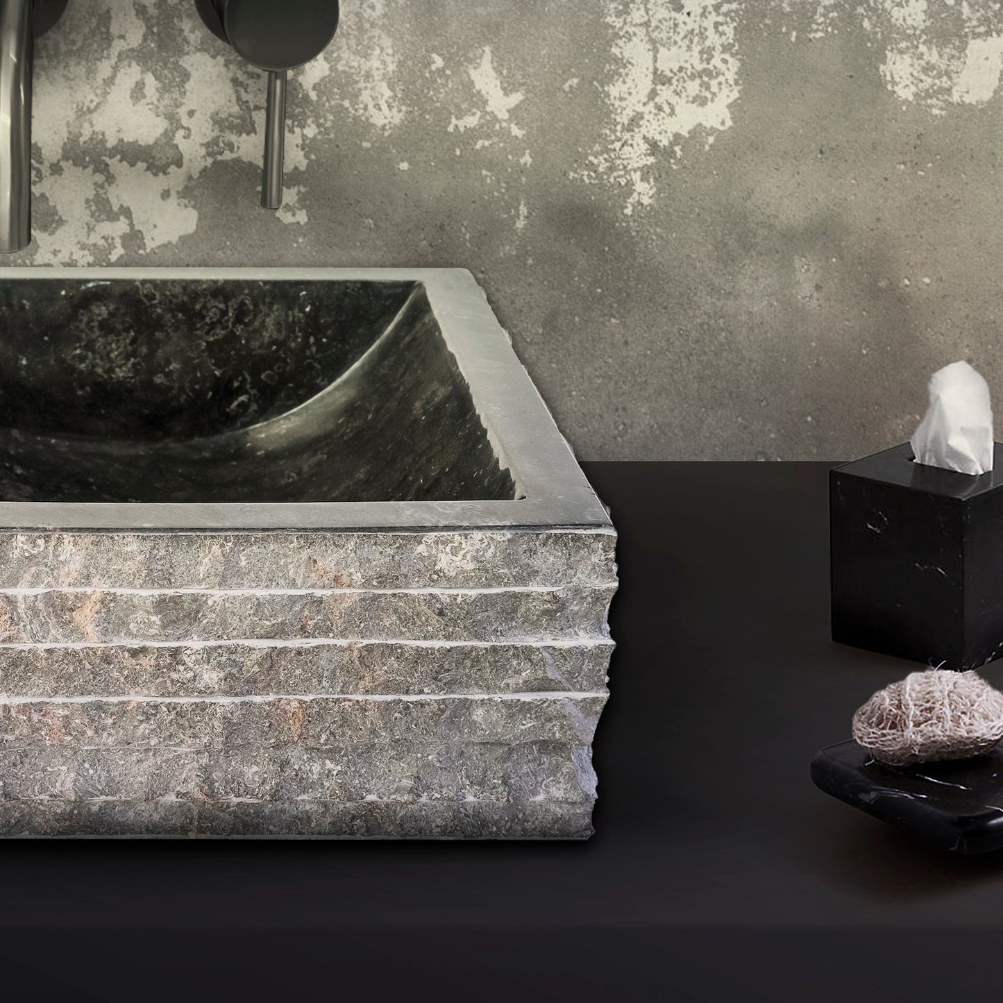 VASQUE CARRÉ ALUR EN FORME DE TUBE - NOIR 40X40X15CM